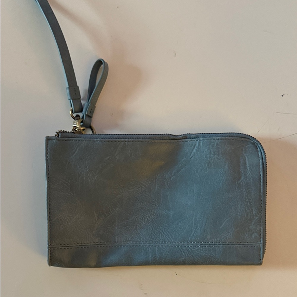 Blue Striped Interior Wristlet with Blue Tag
